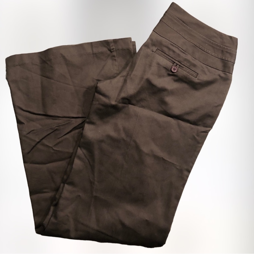 STUDIO Y Classic BROWN Professional Dress Pant Wide Leg SZ 3/4 Flat Front